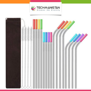 Set of 16 Stainless Steel Straws with Cleaning Brushes