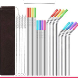 Set of 16 Stainless Steel Straws with Cleaning Brushes