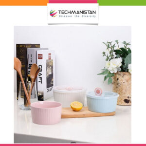 Set of 3 Ceramic Soup With Airtight Lid & Timer