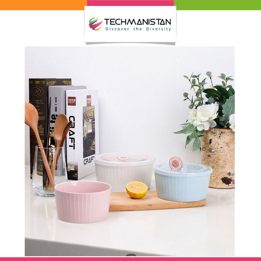 Set of 3 Ceramic Soup With Airtight Lid & Timer