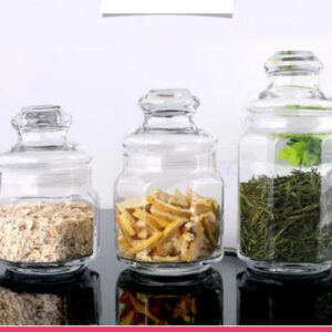 Set of 3 Clear Round Glass Jar with Lid