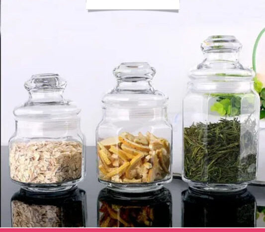 Set of 3 Clear Round Glass Jar with Lid