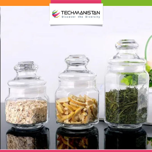 Set of 3 Clear Round Glass Jar with Lid