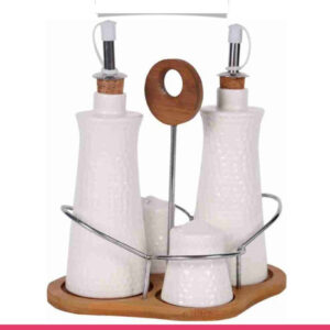 Set of 4 - Condiment Set with Wooden Base