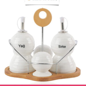 Set of 4 - Condiment Set with Wooden Base