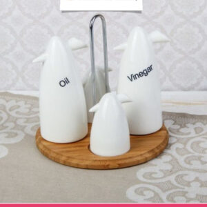 Set of 4 - Condiment Set with Wooden Base