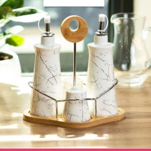 Set of 4 - Condiment Set with Wooden Base