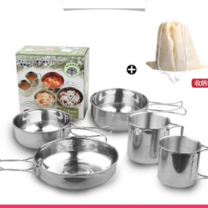 Set of 5 - Outdoor Camping Stainless Steel Cookware Pots