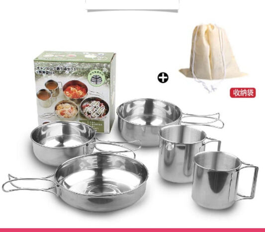 Set of 5 - Outdoor Camping Stainless Steel Cookware Pots