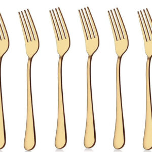 Set of 6 - Mirror Polished Stainless Steel Golden Forks Cutlery Set