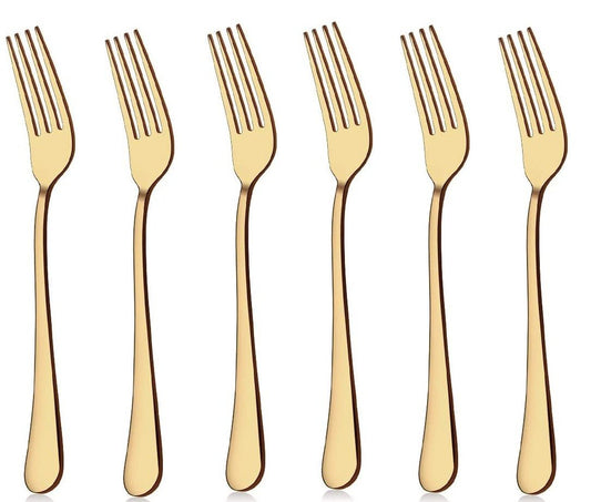 Set of 6 - Mirror Polished Stainless Steel Golden Forks Cutlery Set