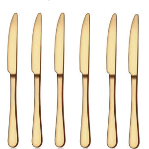 Set of 6 - Mirror Polished Stainless Steel Golden Knives For Dinner Cutlery Set
