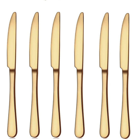 Set of 6 - Mirror Polished Stainless Steel Golden Knives For Dinner Cutlery Set