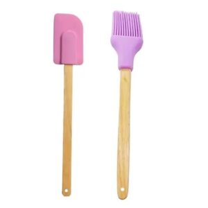 Silicon Oil Brush & Spatula with Wooden Handle