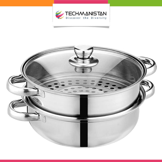 Stainless Steel 2 Layers Steamer Pot With Glass Lid