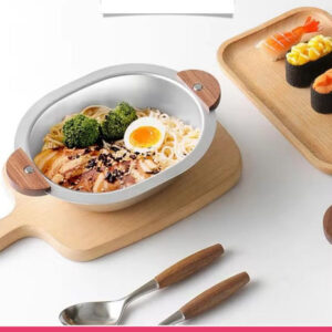Stainless Steel Serving Bowl with Wooden Handles