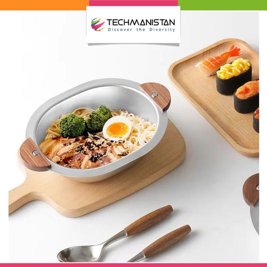 Stainless Steel Serving Bowl with Wooden Handles